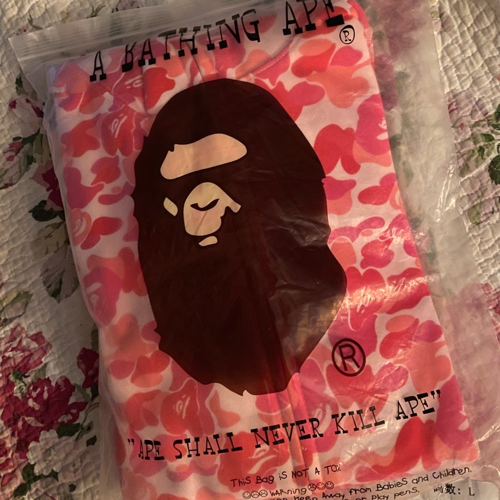 Brand new pink camo bape hoodie size large still with tags on very nice
